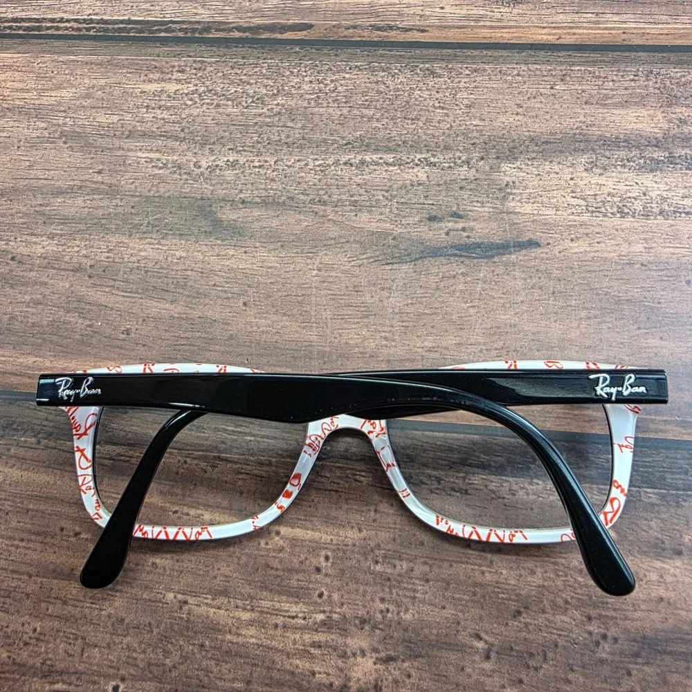 Ray-Ban RB 5228 5014 Black White Red Logo Print Eyeglasses 50-17-140